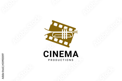 Simple Cinema Logo. With Jazz Music. Flat Vector Logo Design Template Elements Which Can Be Used For Video And Movie Logos.