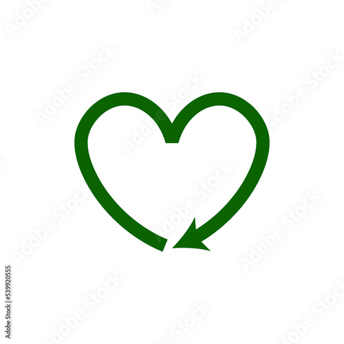 Recycle heart icons. Reuse green ecology symbol. Vector eco circulation shape