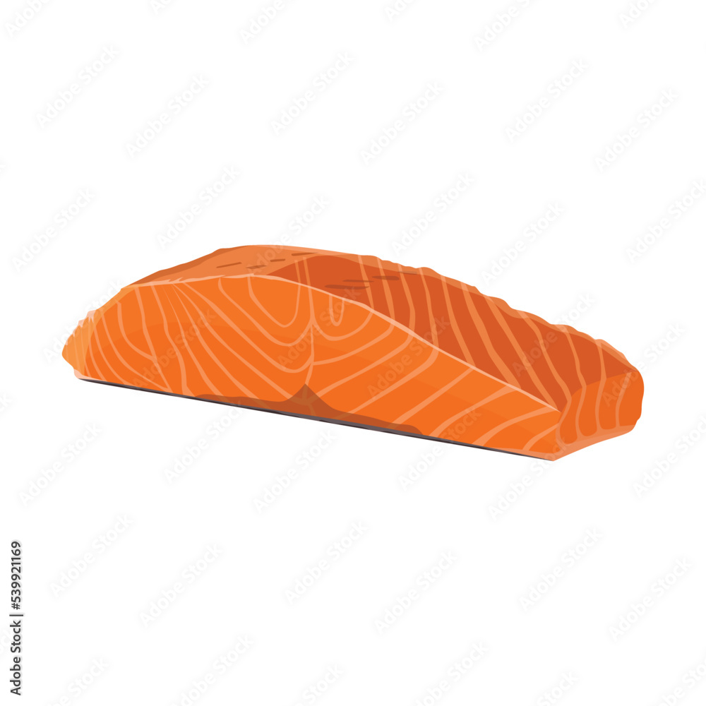 Red Salmon fillet sashimi grade, Huon Aquaculture Fresh Salmon Fillet Portioned. Flat vector illustration isolated on white background Red Salmon fillet sashimi grade, Huon Aquaculture Fresh Salmon Fillet Portioned. Flat vector illustration isolated on white background