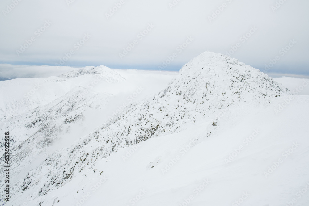 landscape panoramic view of snowed winter tatra mountains