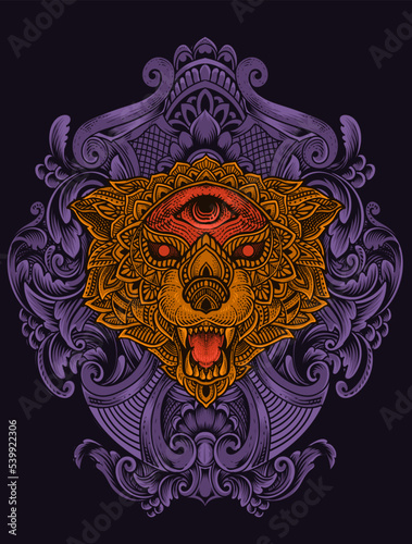 illustration wolf head with mandala style
