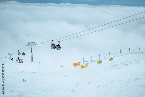 Slovakia, Jasna - January 31, 2022: chair lift cabin ski resort © phpetrunina14