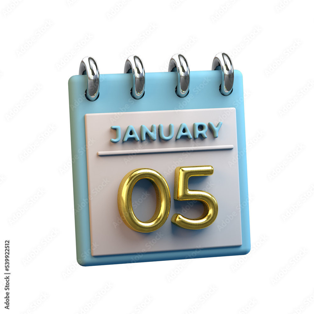 05 January monthly calendar 3D rendering 05 January monthly calendar 3D rendering