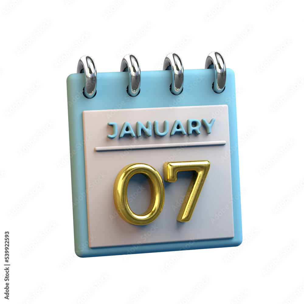 07 January monthly calendar 3D rendering 07 January monthly calendar 3D rendering