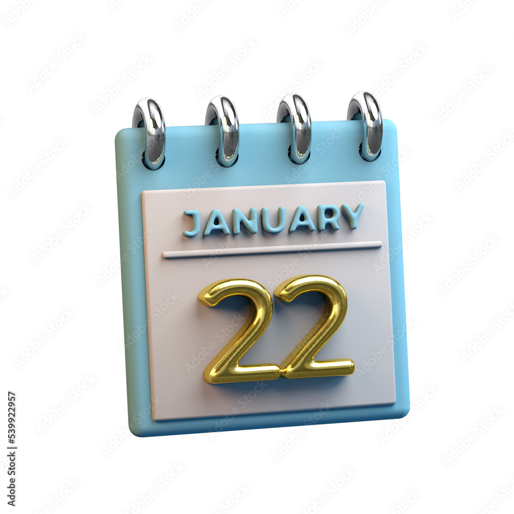 22 January monthly calendar 3D rendering 22 January monthly calendar 3D rendering