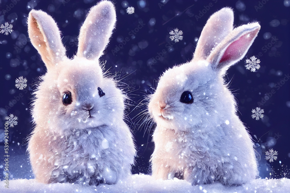 rabbit in the winter forest christmas background Stock Illustration ...