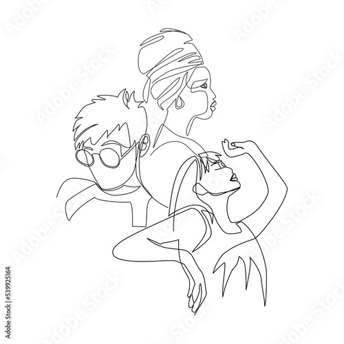 Vector illustration of a female portrait drawn in line-art style