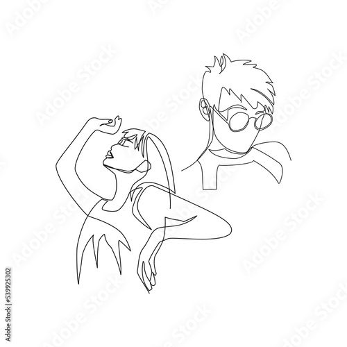 Vector illustration of a girl with glasses drawn in line-art style