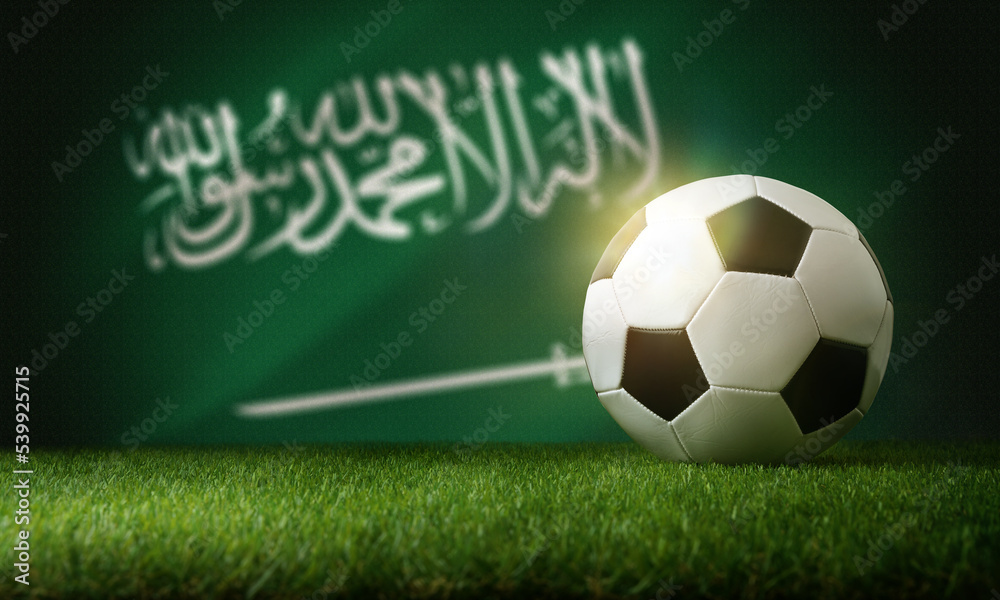 Obraz premium Saudi arabia national team background with ball and flag