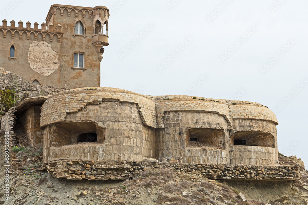 World war 2 vintage fortifications at St. Catherine's castle in Tarifa, Spain..