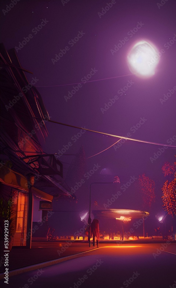 Drawing of city streets at night. Nightlife. Walks at night. Drawing of city streets at night. Nightlife. Walks at night.
