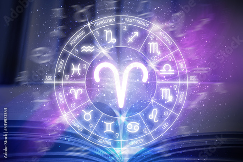 Wallpaper Mural Aries zodiac sign. Aries icon on blue space background. Zodiac circle Torontodigital.ca