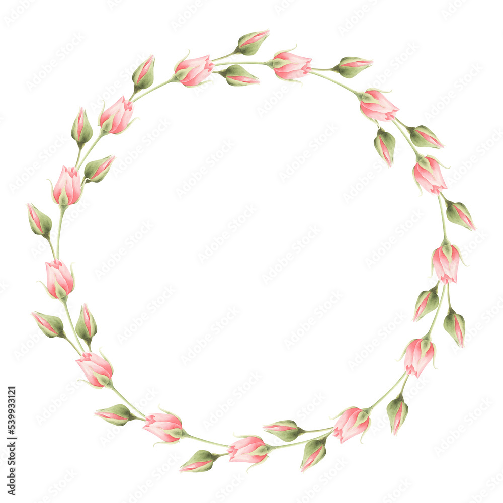 Wreath of watercolor roses isolated. Wreath of watercolor roses isolated.