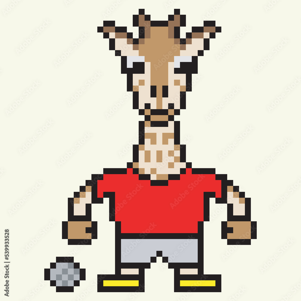Fototapeta premium pixel art cartoon illustration football player giraffe character