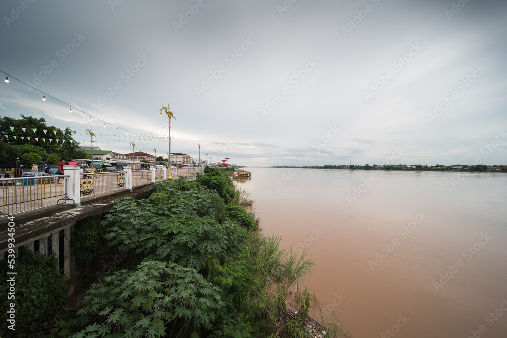 Nong Khai, a city in north-east Thailand situated directly on the mekong river on a cloudy day in the rainy season.