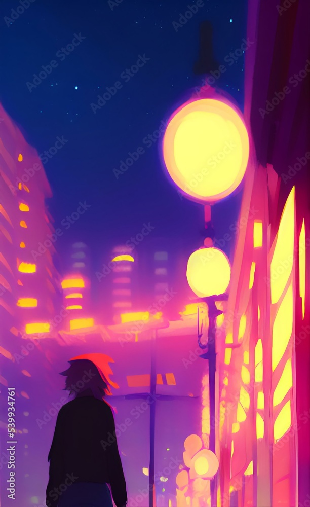 Drawing the city streets at night. Nightlife. Walking at night.
