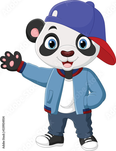 Cute panda cartoon wearing jacket and cap