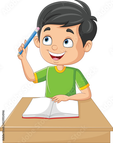 Cartoon little boy having a good idea