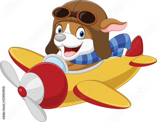 Cartoon little dog operating a plane
