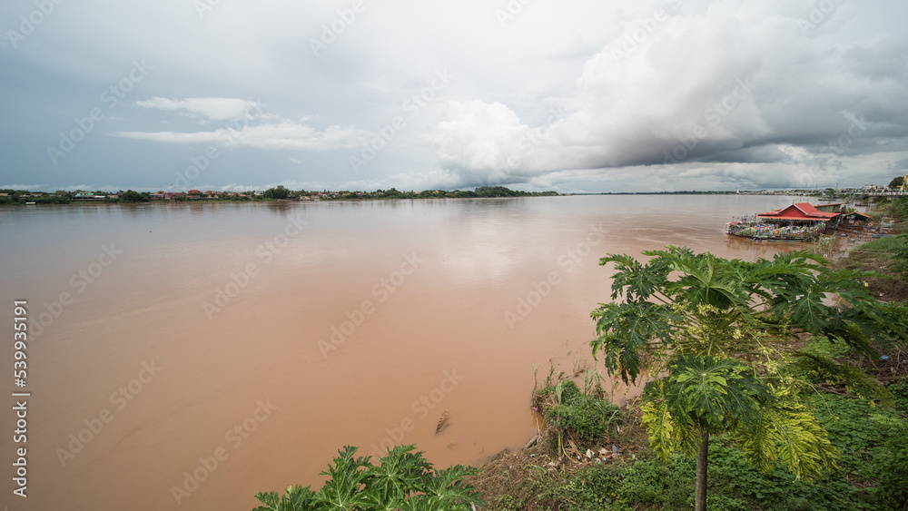 Fototapeta premium Nong Khai, a city in north-east Thailand situated directly on the mekong river on a cloudy day in the rainy season.