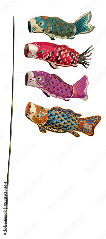 illustration Japanese culture koi flags art.