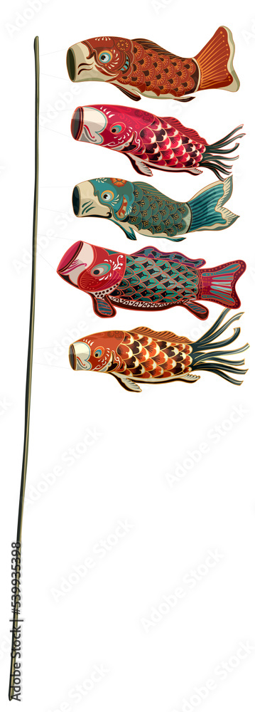 illustration Japanese culture koi flags art.