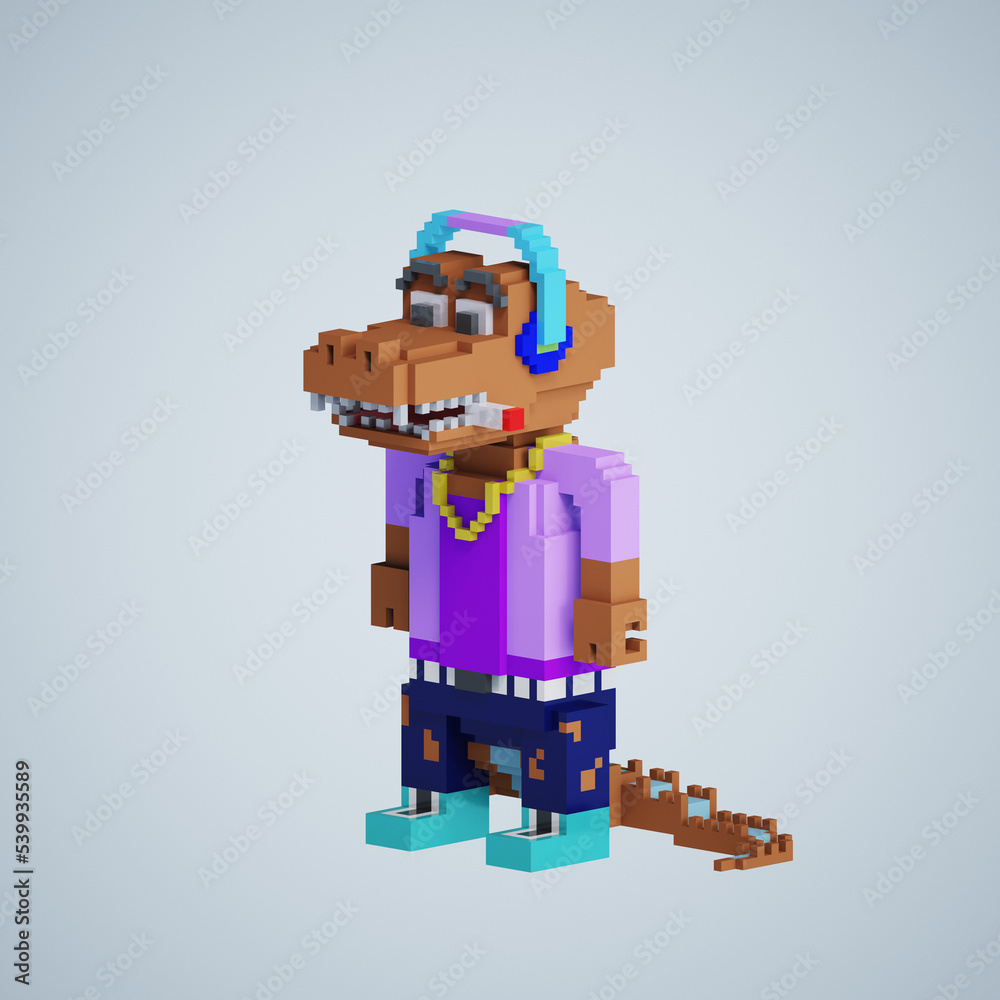 Fototapeta premium Crocodile with headset. 3D illustration art