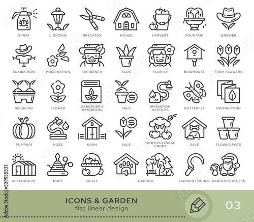 Set of conceptual icons. Vector icons in flat linear style for web sites, applications and other graphic resources. Set from the series - Garden. Editable stroke icon.