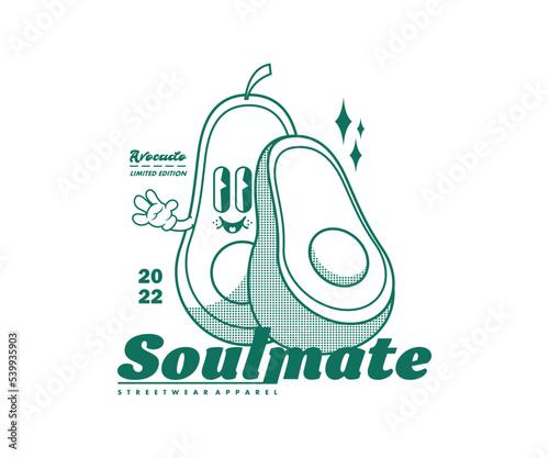 Retro Poster cartoon character of avocado fruit Graphic Design for T shirt Street Wear and Urban Style