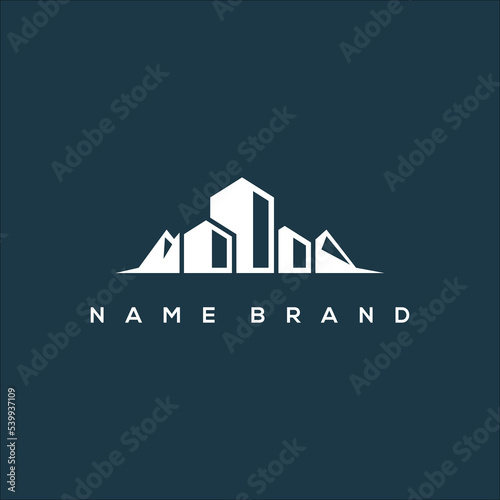 building vector logo on mountain background