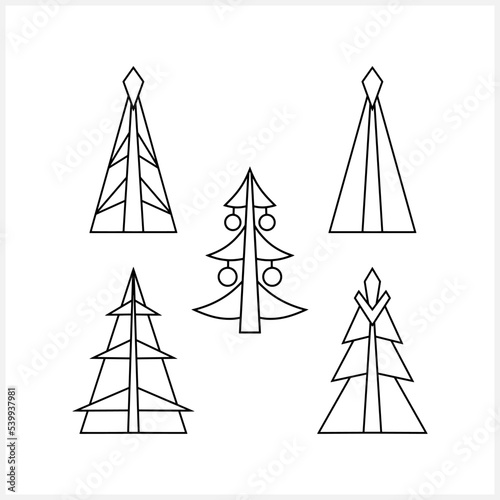 Christmas tree icon isolated. Xmas sketch. Coloring page book. Vector stock illustration. EPS 10