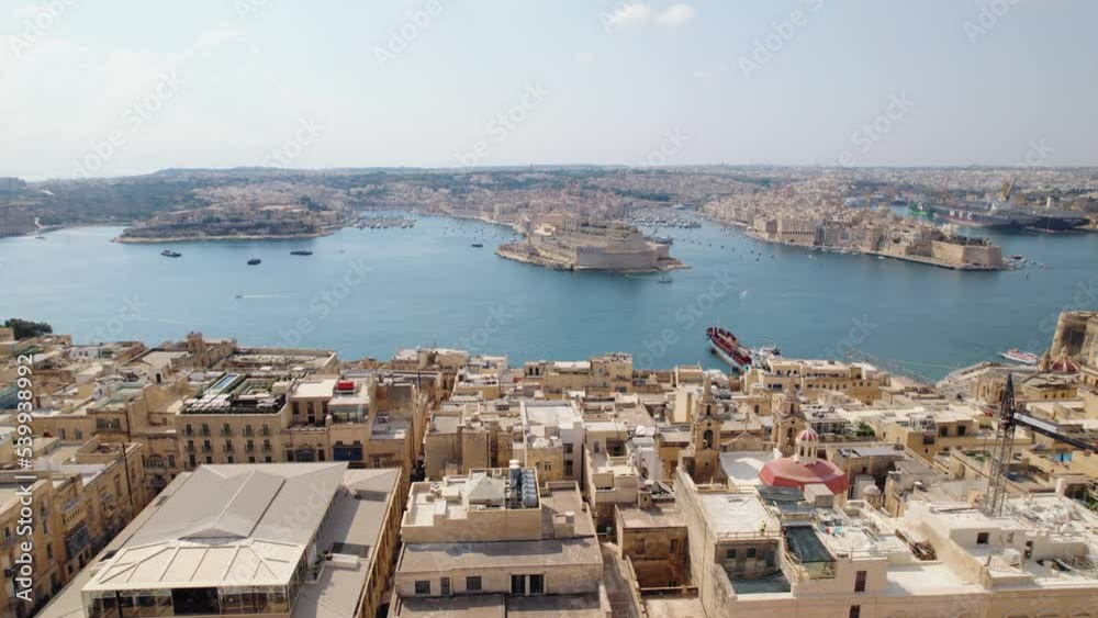 Valletta Grand Harbour, Malta, pull back aerial view Valletta Grand Harbour, Malta, pull back aerial view