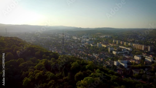 Miskolc little town in Avas Kilátó. Hungary with an old Radio Station antenna, which is a now a popular place to get a view of the city photo