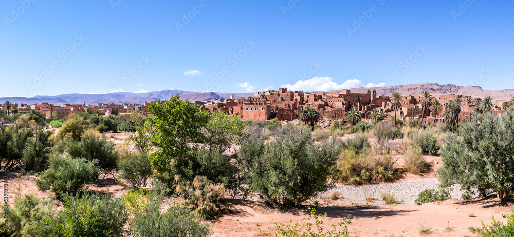 Panoramic view at the buildings of Tinghir town in Morocco
