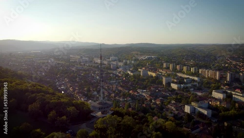 Avas Kilátó. Miskolc town in Hungary with an old radio antenna station in the top of a hill. photo