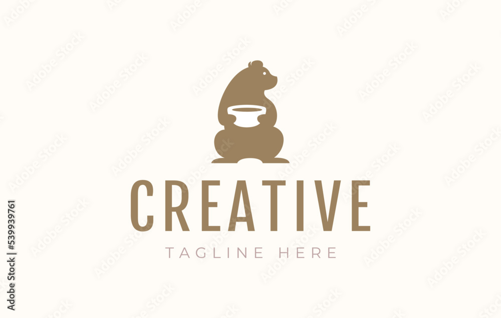 Fototapeta premium Bear Carrying Bowl Simple Logo Design Template