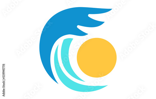 High Tide Sea Logo Design. Wave Moon View Vector Line Icon Template