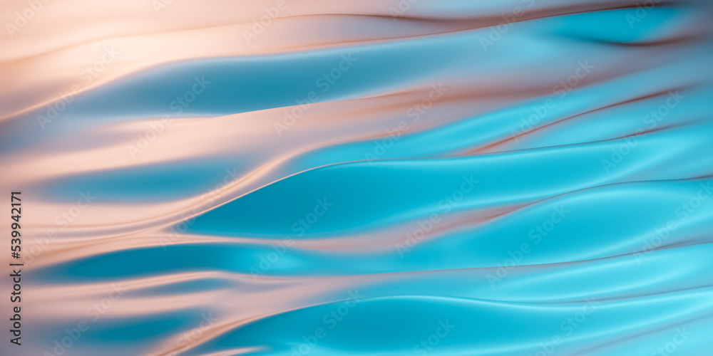 Fototapeta premium Shiny and glossy blue and pink silk, smooth velvet or fabric surface with ripples and patterns, realistic 3D illustration as background with copy space for text