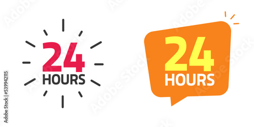 24 hour icon vector or 24hrs open service working time label badge modern trendy design banner image