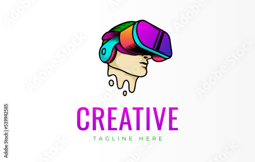 VR Virtual Reality Human Head Logo Design Template