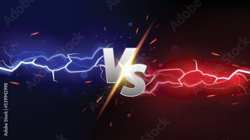 Versus Banner With Fire Sparkling and Lightning Strikes. Isolated on Red and Blue Background. Easy to Edit. Vector Illustration