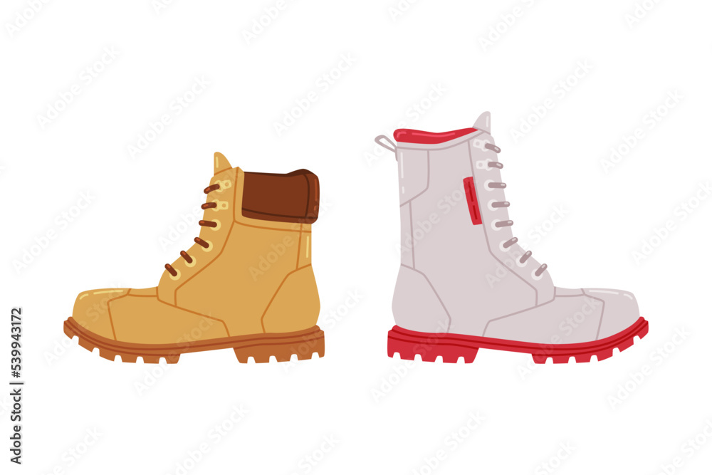 Warm Leather Boot as Seasonal Shoe and Casual Footwear Vector Set Warm Leather Boot as Seasonal Shoe and Casual Footwear Vector Set