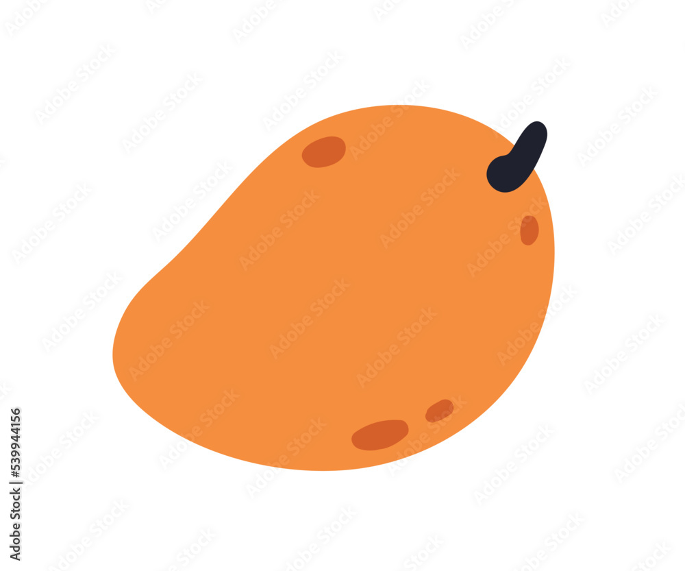 Mango, exotic tropical whole fruit. Fresh natural food, ripe sweet eating with orange skin. Modern flat vector illustration isolated on white background