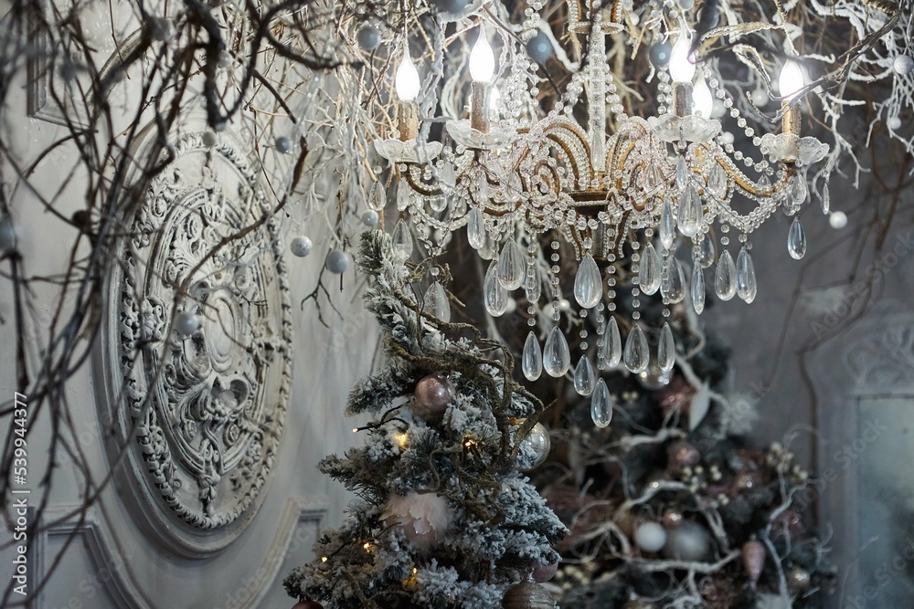 New Year and Christmas decoration at home. Close-up of decorative elements. New Year and Christmas decoration at home. Close-up of decorative elements.
