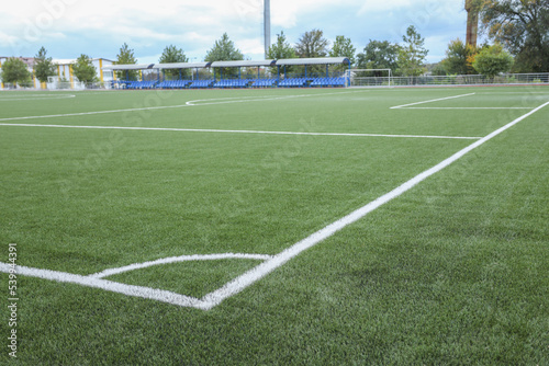football field corner with artificial turf