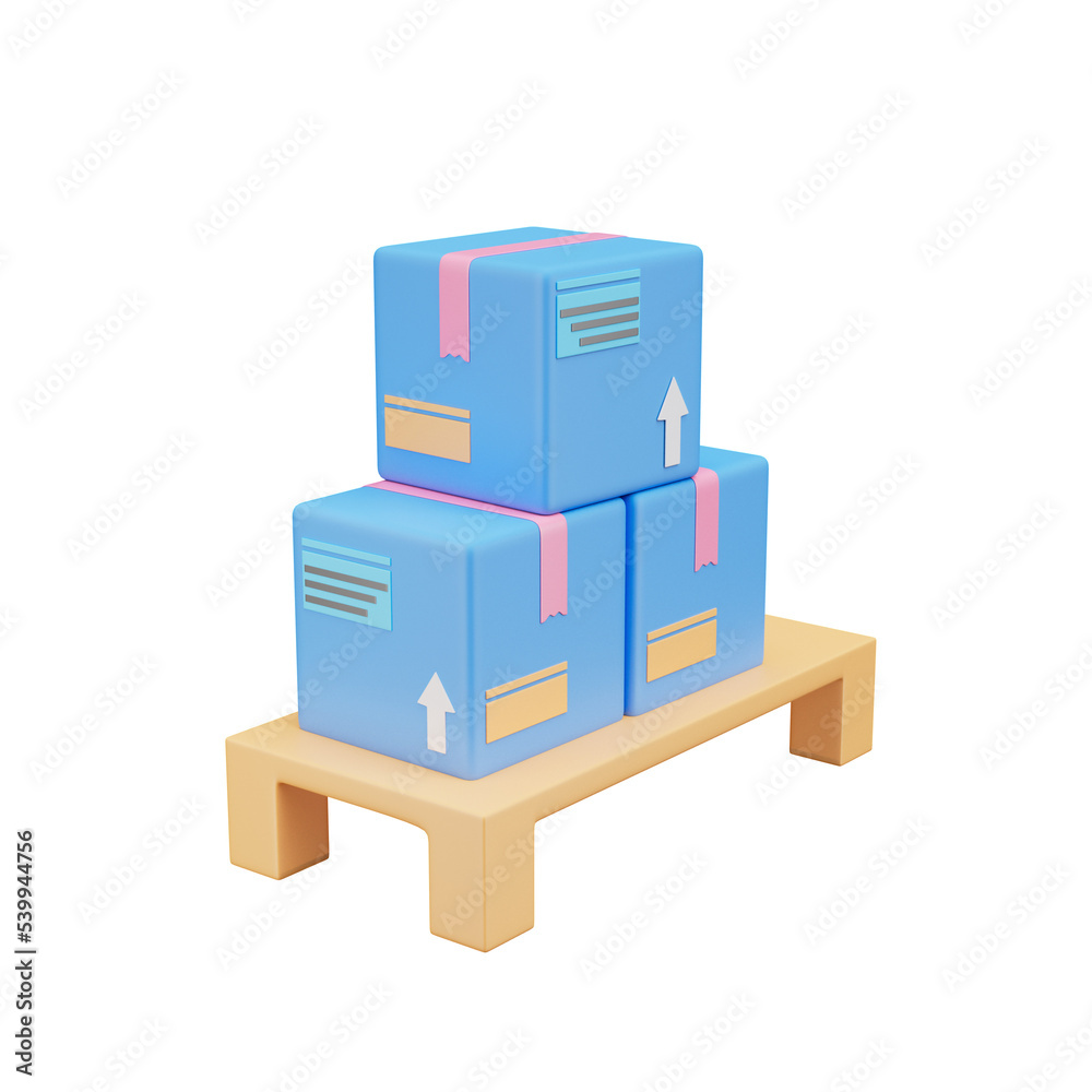 Carton boxes on wooded pallet icon isolated 3d render illustration