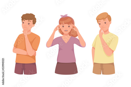 Pensive Man and Woman Character Scratching Head Thinking and Considering Something Vector Illustration Set