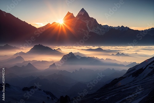 Vászonkép sunrise in the mountains