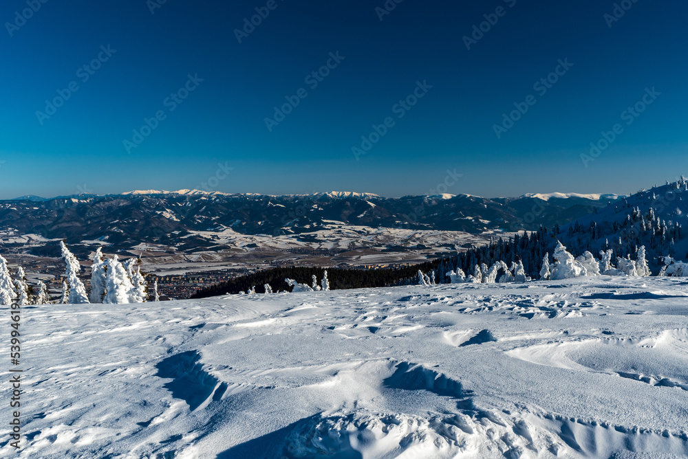 Velka Fatra and low Tatras from Zazriva hill in winter Mala Fatra mountains in Slovakia