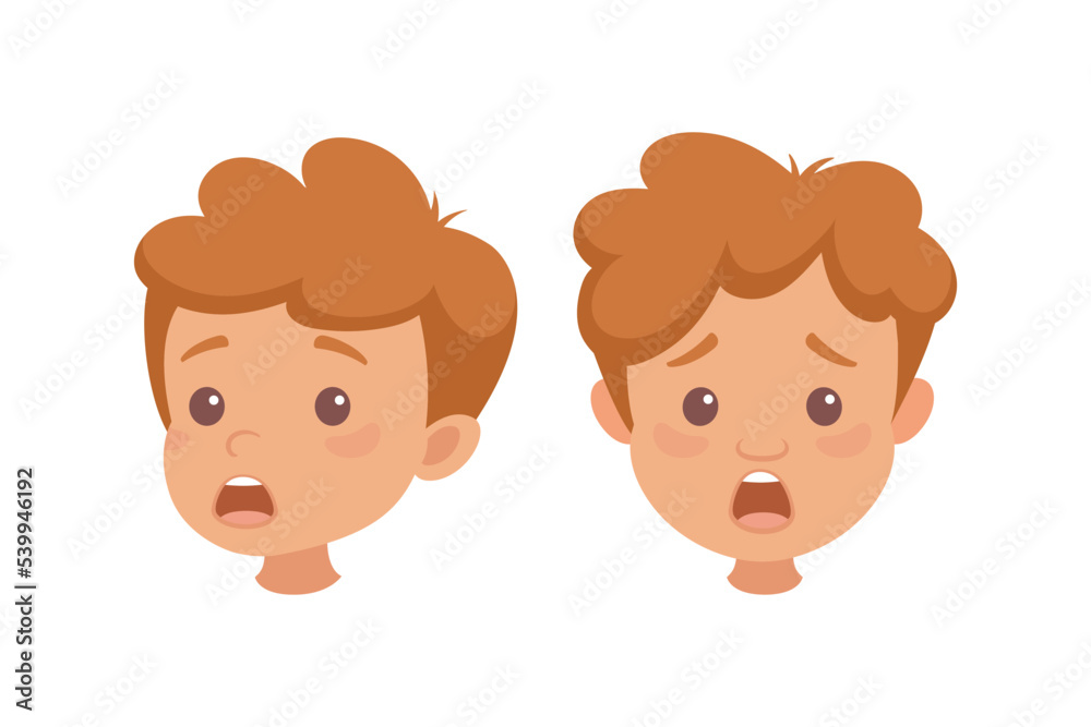 Little Boy Character Face Feeling Different Emotion Vector Set